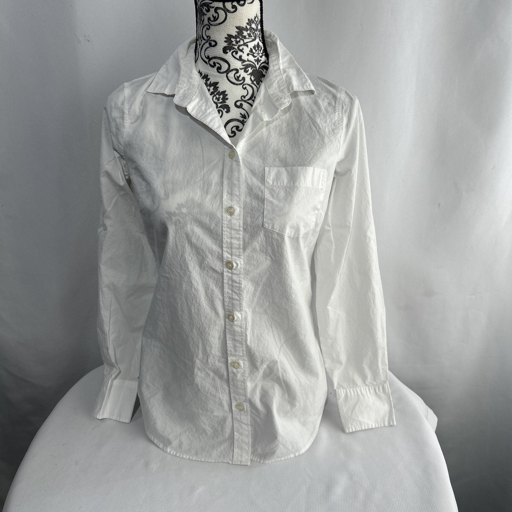 J Crew Button Up Shirt Women's Sz XS White Lightweight Oxford Classic